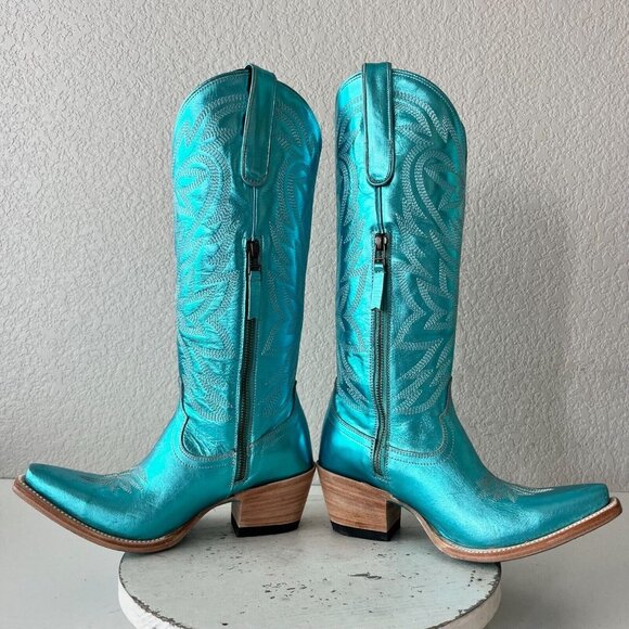 Lane SMOKESHOW Womens Cowboy Boots 7.5 Turquoise Leather Western Cowgirl Tall - Picture 7 of 11